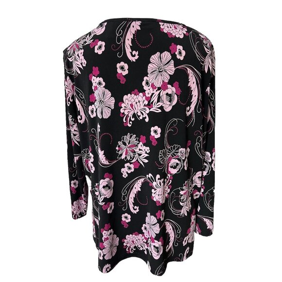 Apostrophe Women’s Size 16-18W Floral Blouse Black Pink Liquid Knit B44 - Picture 4 of 8
